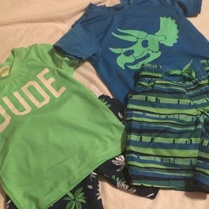 2- 4T crazy 8 boys swim trunks and rash guards